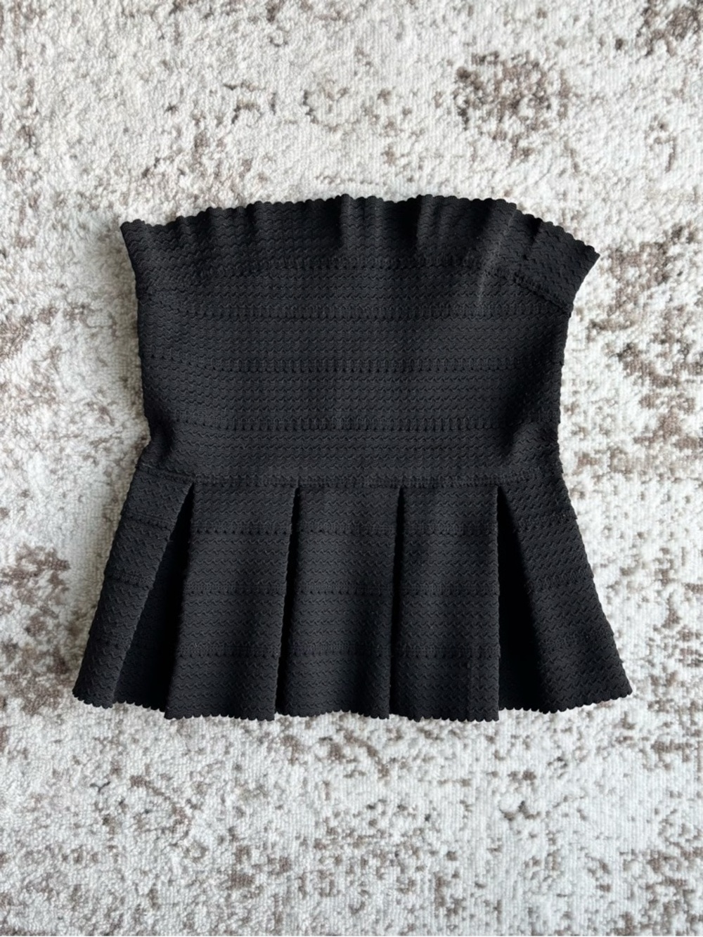 San Souci Pleated Peplum Black Strapless/Tube Top